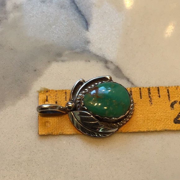 Navajo Indian Blue/Green Turquoise Pendant Sterling Silver - Picture 9 of 10